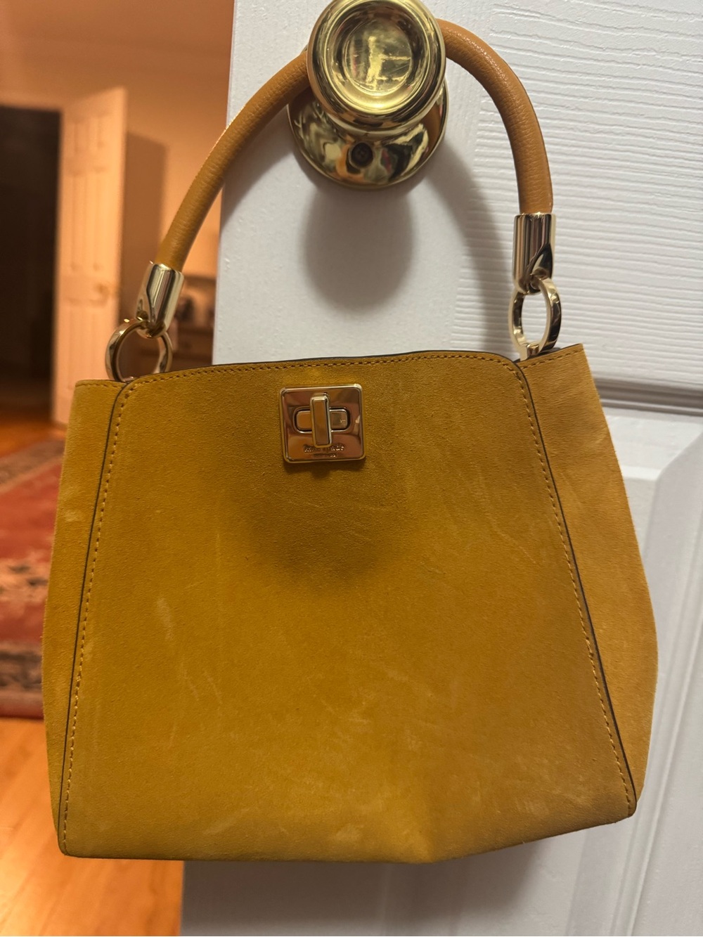 Kate Spade New York Mustard Yellow Suede Top Handle Satchel Handbag